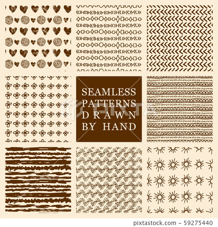 Vector set of hand drawn seamless patterns made... - Stock Illustration ...