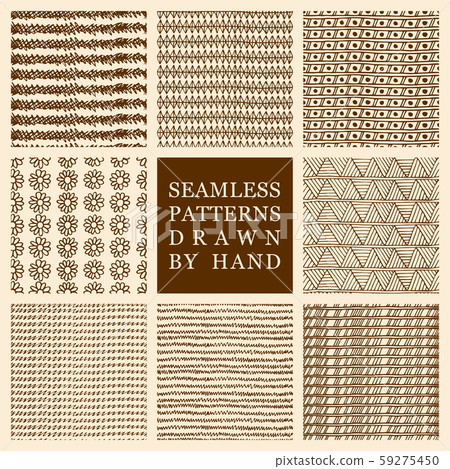 Vector set of hand drawn seamless patterns made... - Stock Illustration ...