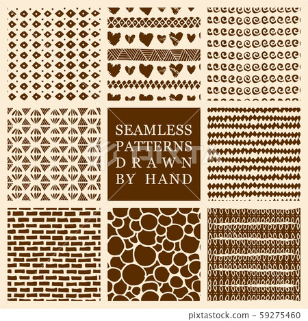 Vector set of hand drawn seamless patterns made... - Stock Illustration ...