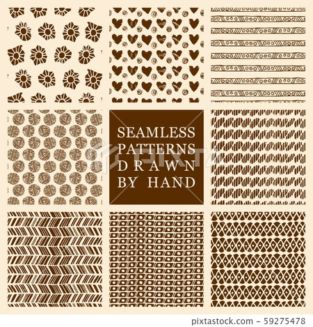 Vector set of hand drawn seamless patterns made... - Stock Illustration ...