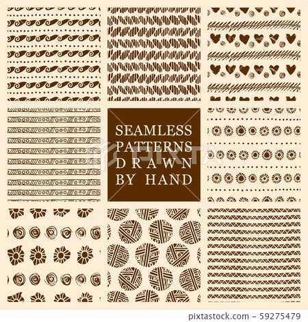 Vector set of hand drawn seamless patterns made... - Stock Illustration ...