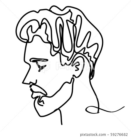 Continuous line young man portrait sketch with... - Stock Illustration  [59276682] - PIXTA