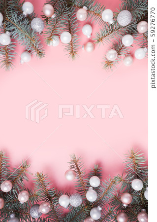 Christmas white glass ball and fir branches on 59276770