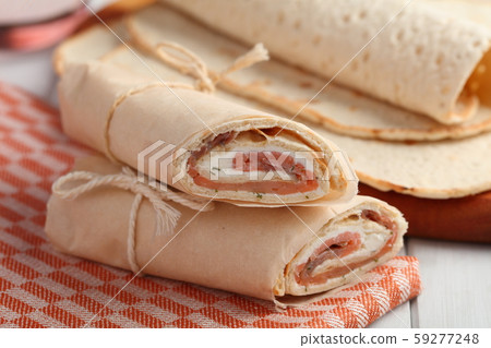 Swedish traditional salmon roll closeup 59277248