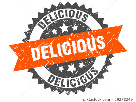 delicious grunge stamp with orange band. delicious 59278249