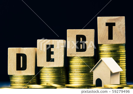 Conceptual about property debt. A small house Conceptual about property debt. A small house 59279496
