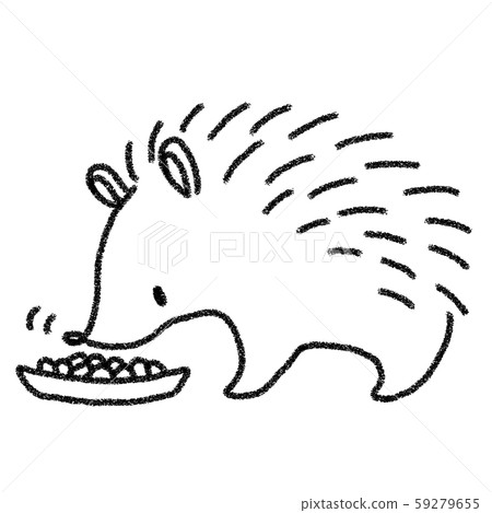 Hedgehog eating rice (line only) 59279655