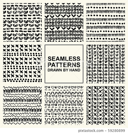 Vector set of hand drawn seamless pattern made... - Stock Illustration ...