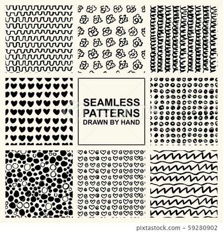 Vector set of hand drawn seamless pattern made...-插圖素材 [59280902] - PIXTA圖庫