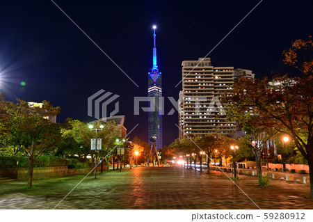 Urban landscape Fukuoka Tower at night Urban landscape Fukuoka Tower at night 59280912