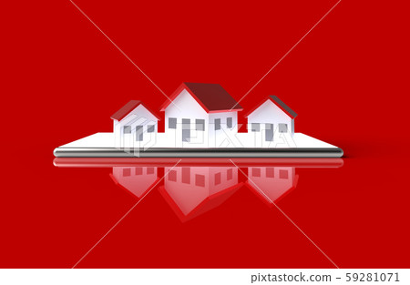 Group of house on mobile phone. 59281071