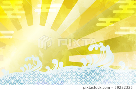 Wave and sun background illustration using Japanese pattern 59282325