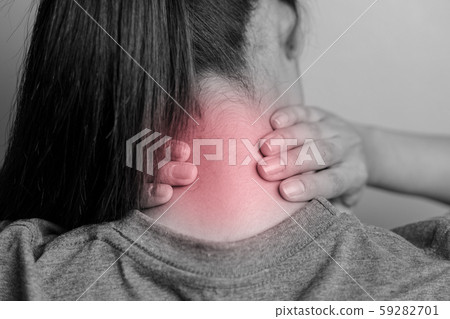 Woman with pain in neck. Woman with pain in neck. 59282701