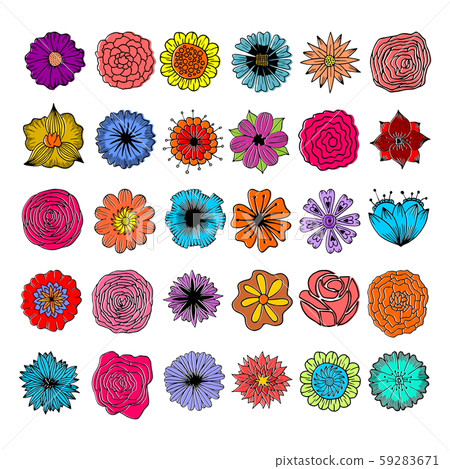 Painted flowers are handmade. Multicolored, monochrome, elegant. For invitations, posters, flyers and other designs. Painted flowers are handmade. Multicolored, monochrome, elegant. For invitations, posters, flyers and other designs. 59283671