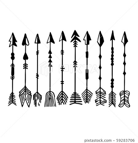 Camping symbols. Set of hand drawn arrows. 59283706