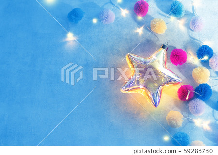 Christmas bauble star decoration vivid neon colors. Christmas background concept Christmas bauble star decoration vivid neon colors. Christmas background concept 59283730
