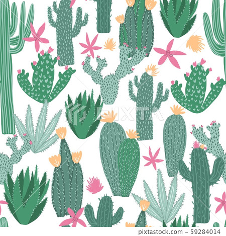 Cactus seamless pattern on white background. - Stock Illustration ...