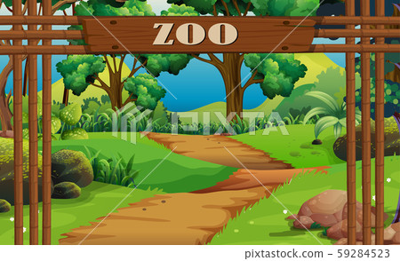Background scene of zoo with sign and trail Background scene of zoo with sign and trail 59284523