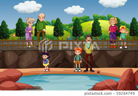 Scene with many people in the park - Stock Illustration [59284749] - PIXTA