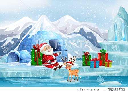 Christmas scene with Santa and presents Christmas scene with Santa and presents 59284760