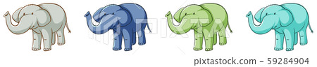 Four isolated elephants in different colors 59284904