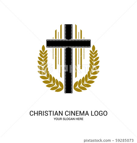 Christian cinema logo. Symbols of movies and videos for the ministry, conference, camp, festival, event. Christian cinema logo. Symbols of movies and videos for the ministry, conference, camp, festival, event. 59285073