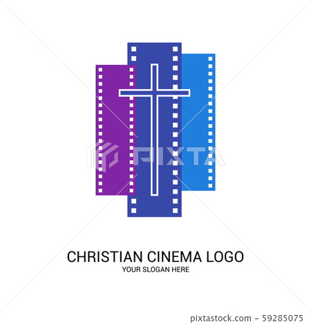 Christian cinema logo. Symbols of movies and videos for the ministry, conference, camp, festival, event. Christian cinema logo. Symbols of movies and videos for the ministry, conference, camp, festival, event. 59285075