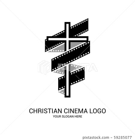Christian cinema logo. Symbols of movies and videos for the ministry, conference, camp, festival, event. Christian cinema logo. Symbols of movies and videos for the ministry, conference, camp, festival, event. 59285077