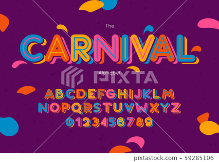 Vector carnival font and alphabet. Hand lettering for banner, poster, invitation template, greeting Vector carnival font and alphabet. Hand lettering for banner, poster, invitation template, greeting 59285106