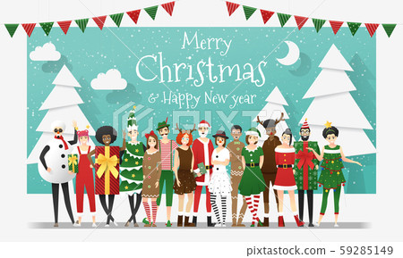 Merry Christmas and Happy New Year, group of teens in Christmas costume concept 59285149