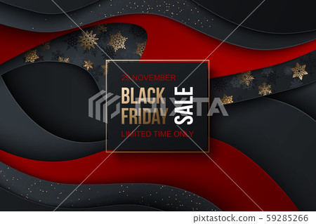 Black Friday Sale Banner. Vector illustration with christmas decorative elements snowflakes, shiny 59285266