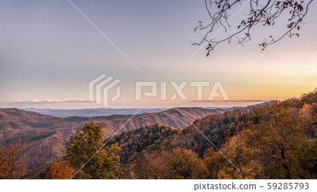 Dramatic Sunrise on Blue Ridge Parkway during the fall 59285793