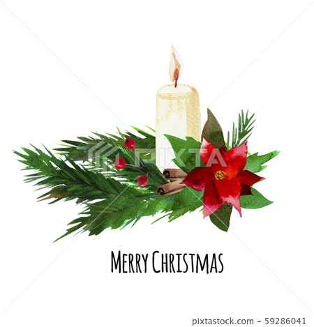 Watercolor Christmas composition on a pine branch Watercolor Christmas composition on a pine branch 59286041