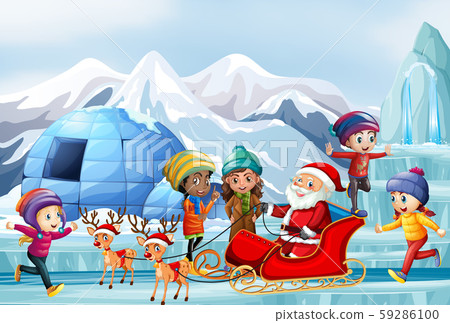 Scene with Santa and children on sleigh 59286100