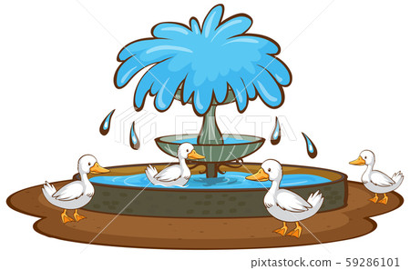 Ducks and fountain on white background Ducks and fountain on white background 59286101