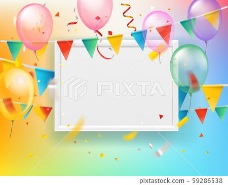 Color ballons and flags and confetti with blank 59286538