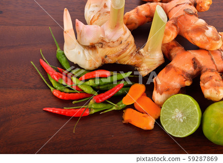ingredients for Thai food on wooden board. ingredients for Thai food on wooden board. 59287869