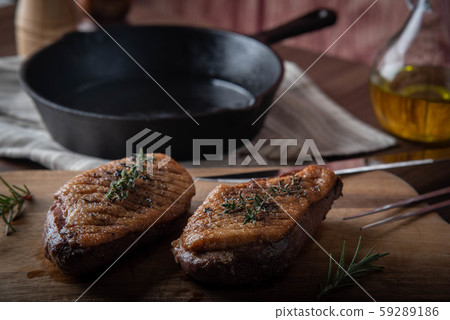 grilled duck breast meat with skillet 59289186