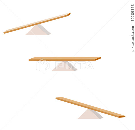 Seesaw. set of three items. wooden plank balancing on a wooden triangle. teeter-totter. Equilibrium. Balancing life Seesaw. set of three items. wooden plank balancing on a wooden triangle. teeter-totter. Equilibrium. Balancing life 59289558