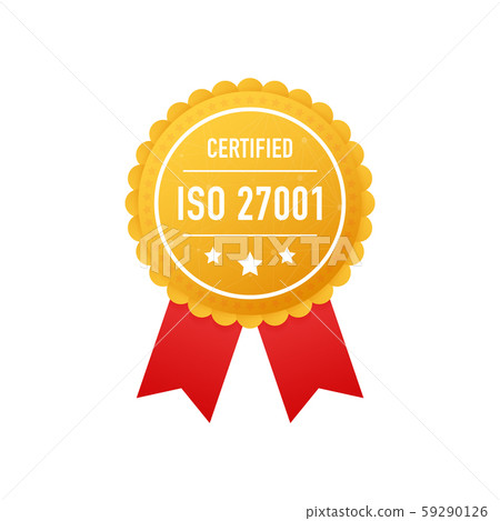 ISO 27001 certified golden label on white 59290126
