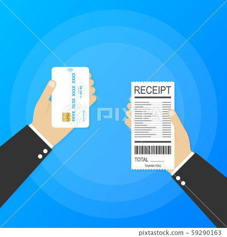 Hand holding receipt and hand holding credit card. 59290163