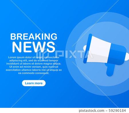 Hand Holding Megaphone with Breaking news. Vector 59290184