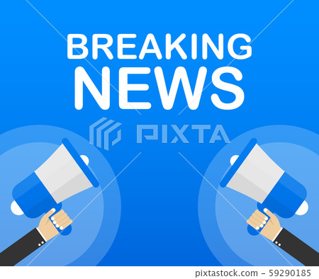 Hand Holding Megaphone with Breaking news. Vector 59290185