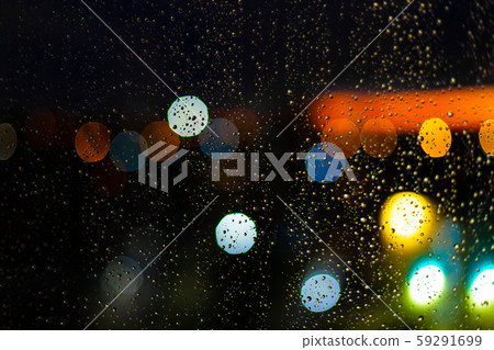 Water drop at windows and bokeh of city in sunset 59291699