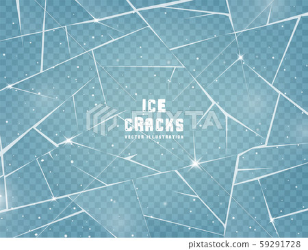 Realistic cracked ice surface. Frozen glass with cracks and scratches. Vector illustration. 59291728