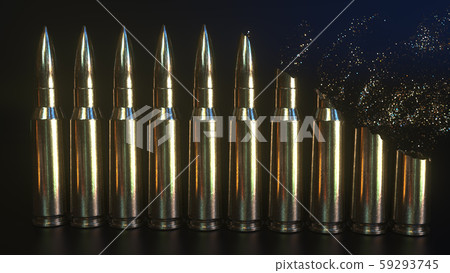 Disintegration of rifle cartridges. Disarmament or military expenditures related conceptual 3D Disintegration of rifle cartridges. Disarmament or military expenditures related conceptual 3D 59293745