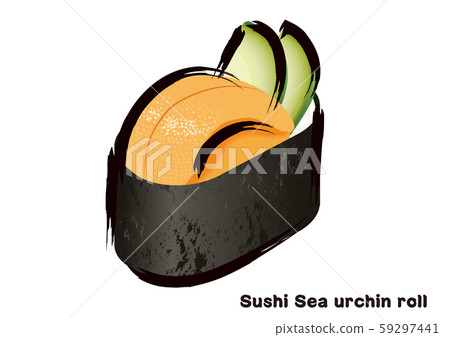 刷觸摸，手繪壽司，鮭魚插圖|海膽，海膽握壽司，軍艦的插圖 59297441
