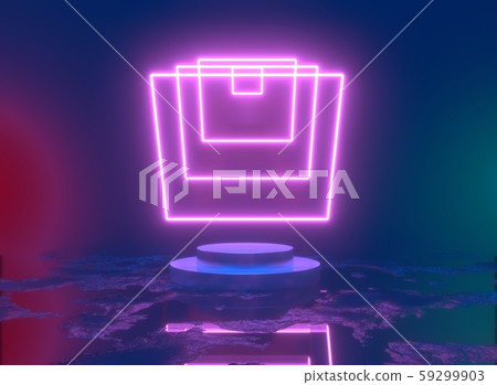 3d rendering, neon light, glowing lines, ultraviolet, stage, portal, square portal, pedestal 59299903