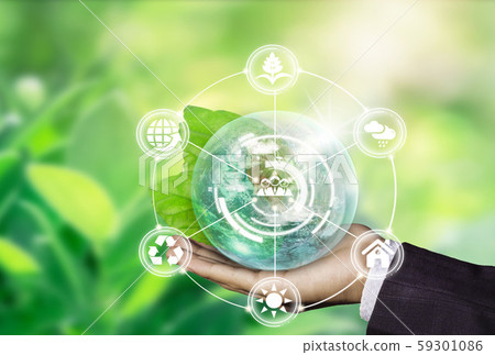 World in Hand and Blurred Beautiful Bokeh in the 59301086