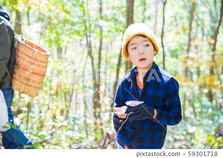 秋天享受采摘蘑菇 59301718